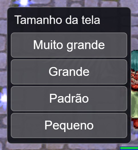 O menu de tamanho da tela, com quatro opções