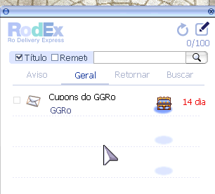 Caixa de entrada do RODEX com a mensagem Cupons do GGRo