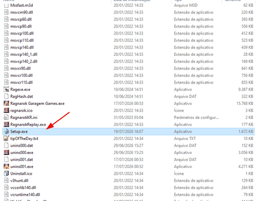 Pasta do jogo com o arquivo Setup.exe destacado